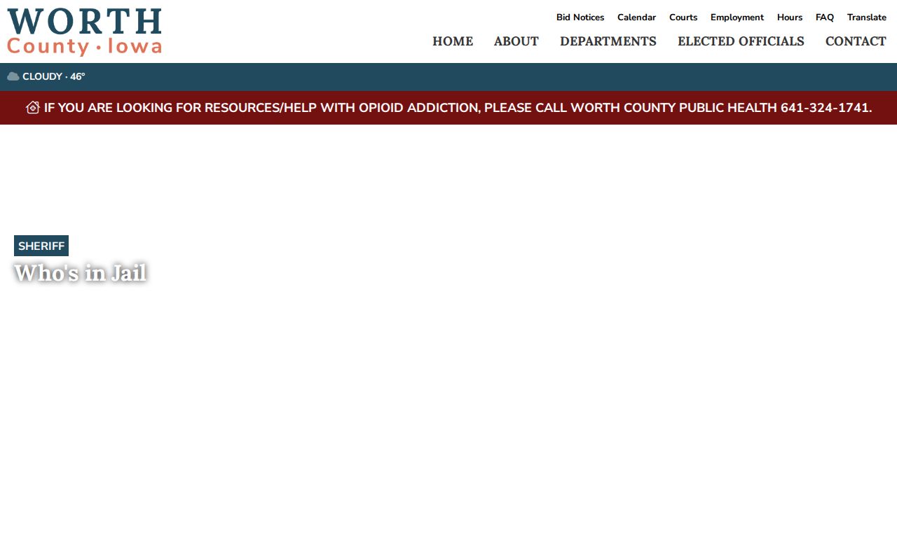 Worth County Iowa sheriff's recent-arrests dashboard page