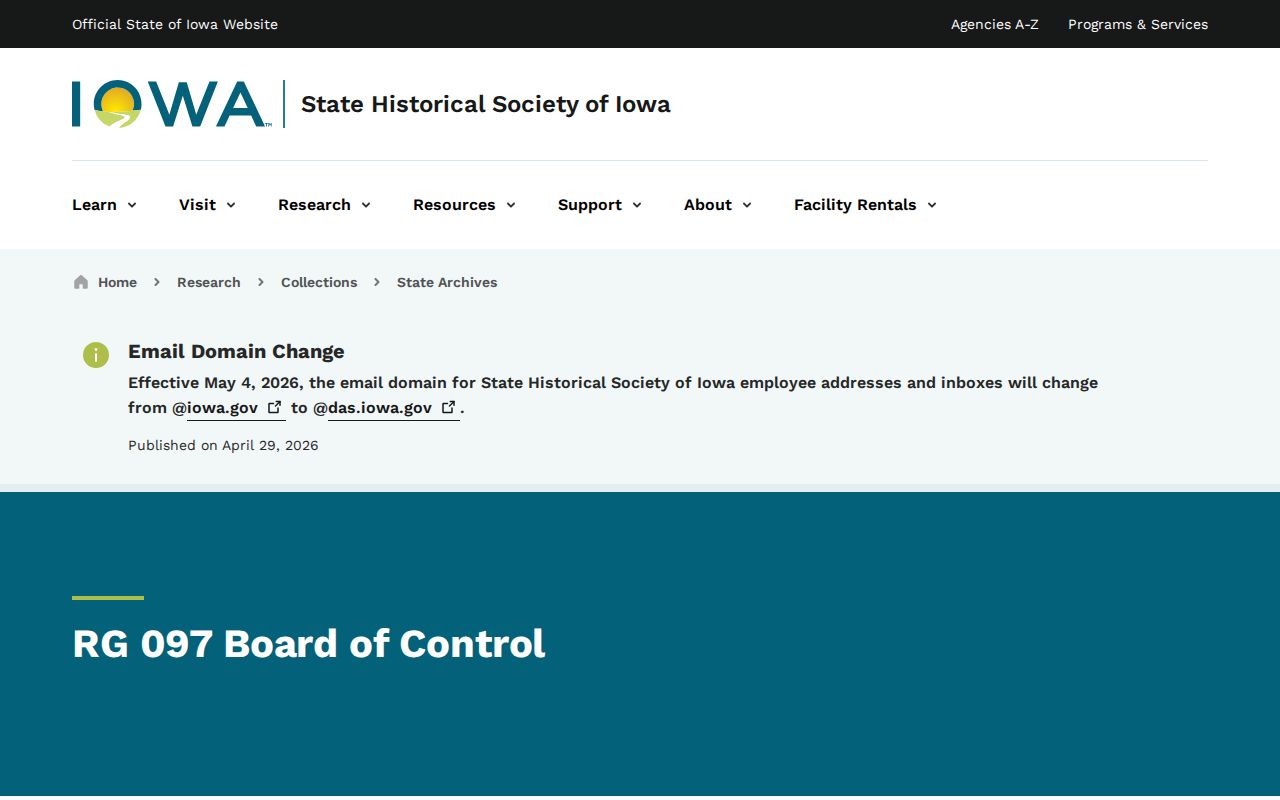 Iowa State Archives catalog for RG 097 Board of Control records
