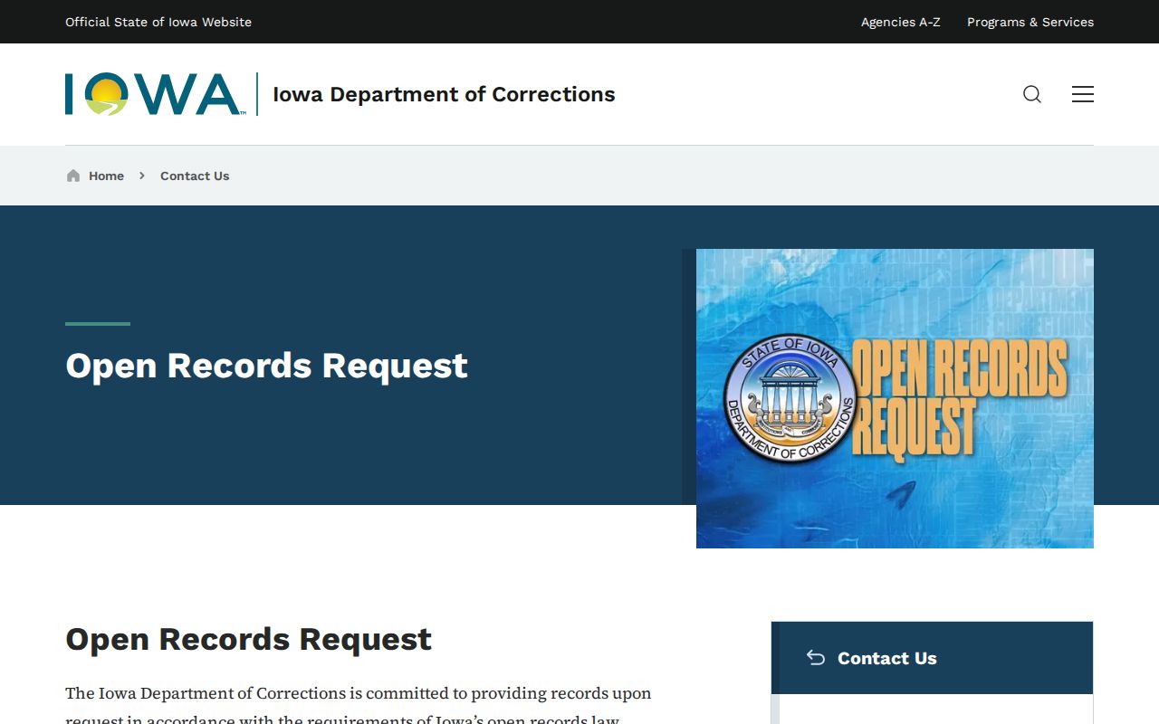 Iowa Department of Corrections public records request information