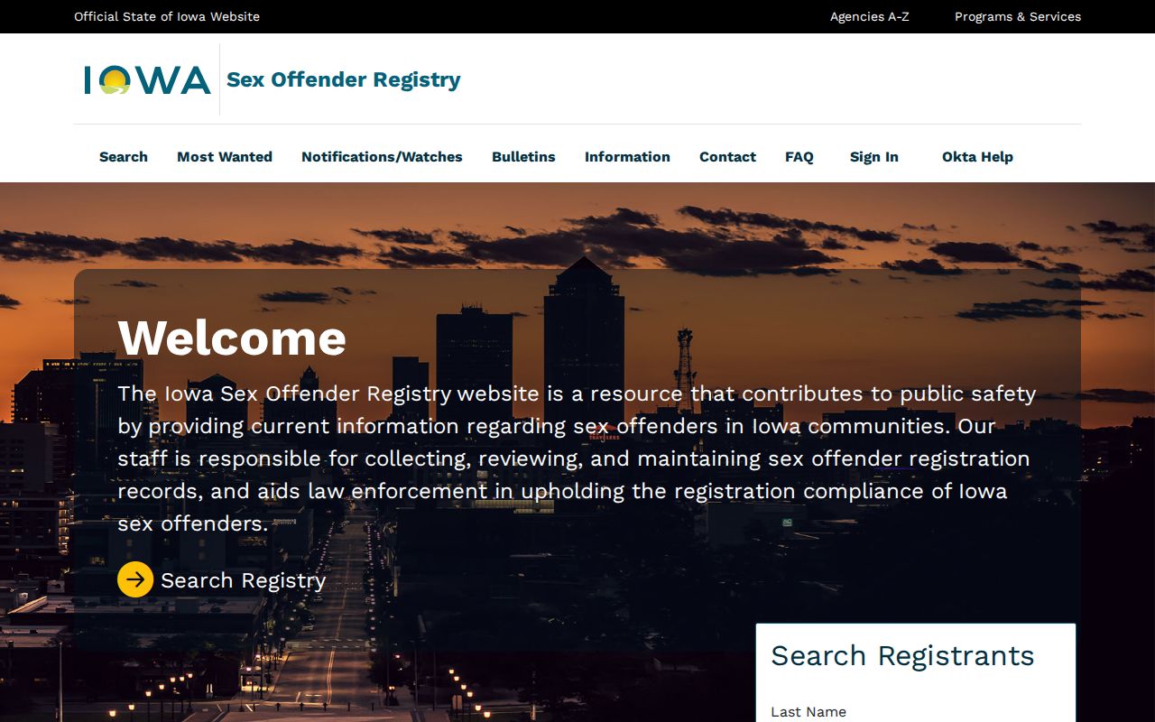 Iowa Sex Offender Registry public search interface